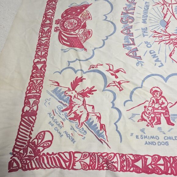 Alaska Eskimo Screen Print Souvenir Table Cover Vintage Marie Drake 1950s Linen - Picture 8 of 13